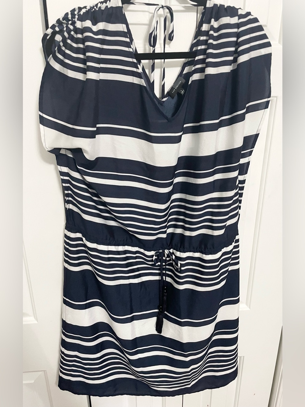 The Limited Navy and White Striped V-Neck Dress